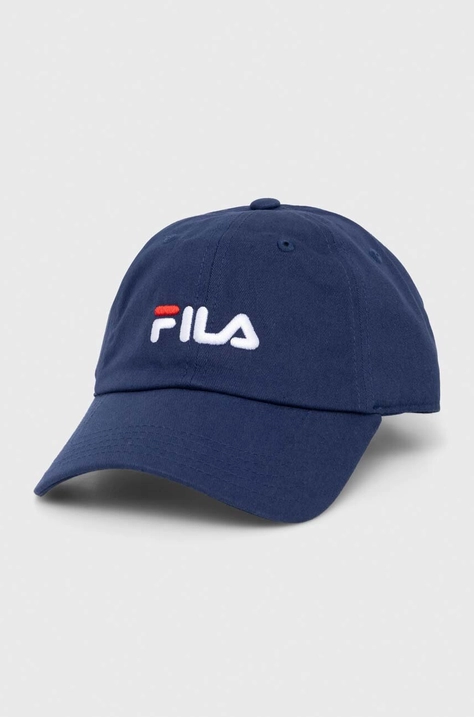 Хлопковая кепка Fila цвет синий с аппликацией