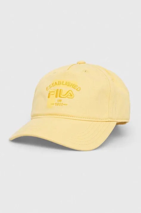 Fila czapka z daszkiem bawełniana kolor żółty z aplikacją