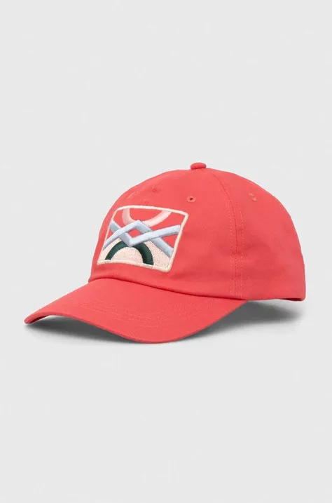 Хлопковая кепка United Colors of Benetton цвет розовый с аппликацией