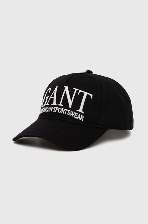 Pamučna kapa sa šiltom Gant boja: crna, s aplikacijom