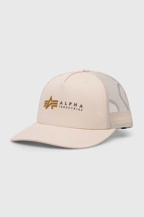 Шапка Alpha Industries в бежово с принт