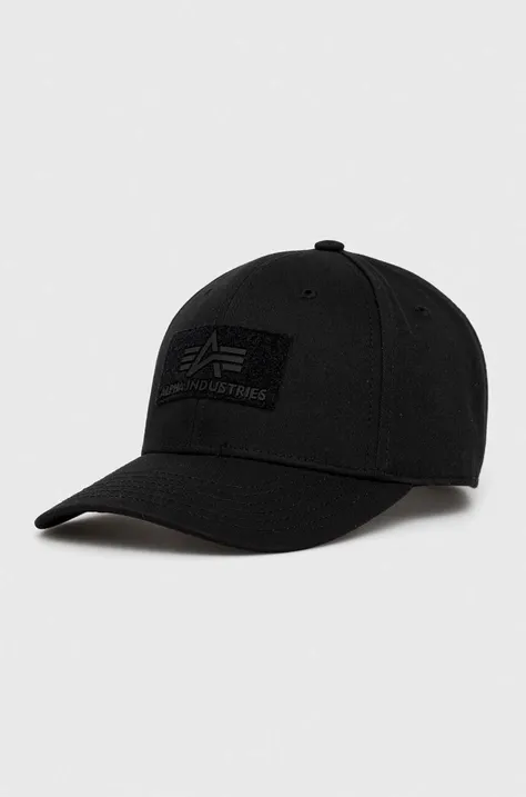 Bavlnená čiapka Alpha Industries 168903.03-Black, čierna farba, s nášivkou