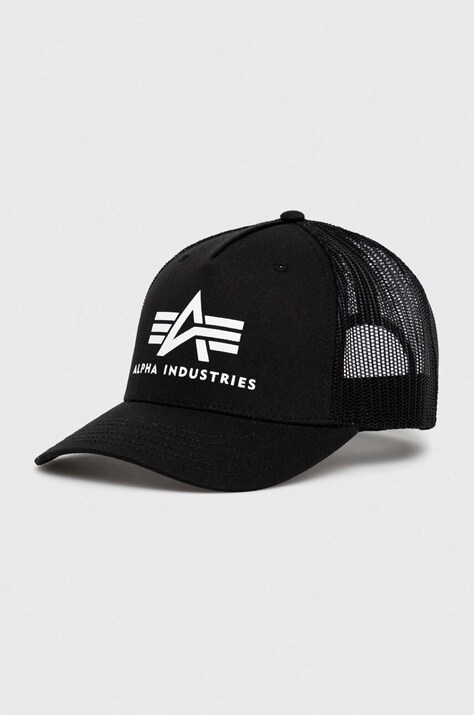 Bavlněná čepice Alpha Industries černá barva, s potiskem, 186902.03-Black