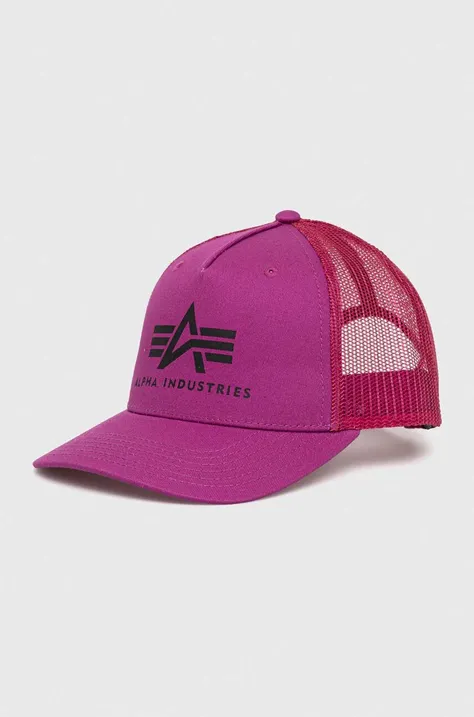 Памучна шапка Alpha Industries в лилаво с принт