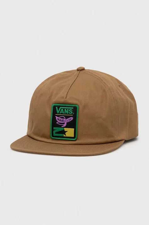 Vans czapka z daszkiem bawełniana kolor beżowy z aplikacją