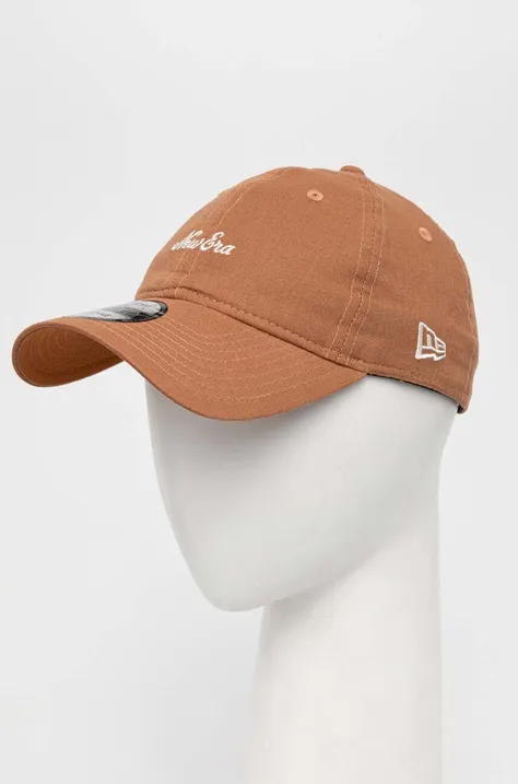 Льняная кепка New Era цвет коричневый с аппликацией