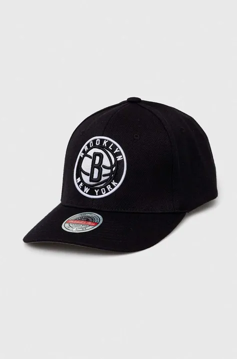 Čepice s vlněnou směsí Mitchell&Ness Brooklyn Nets černá barva, s aplikací