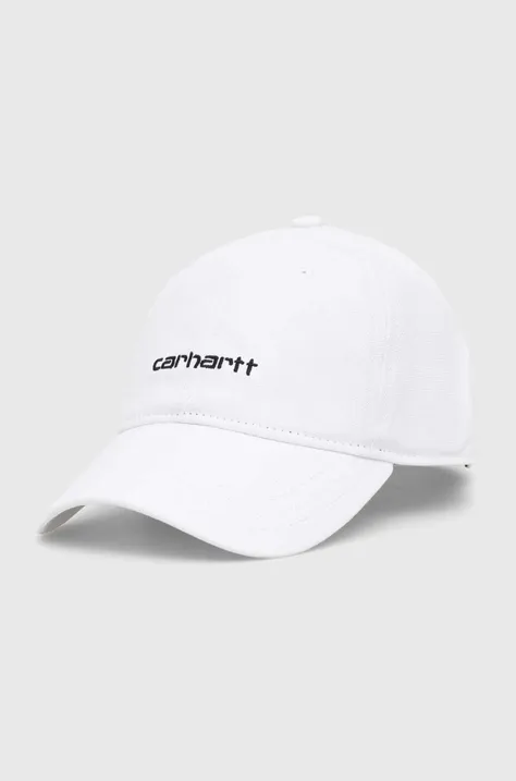 Памучна шапка с козирка Carhartt WIP Canvas Script в бяло с апликация