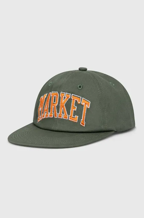 Памучна шапка с козирка Market в зелено с апликация