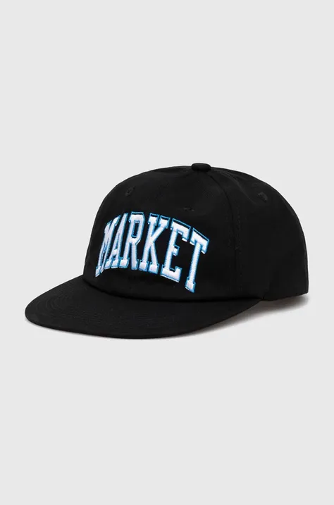 Bavlněná baseballová čepice Market černá barva, s aplikací