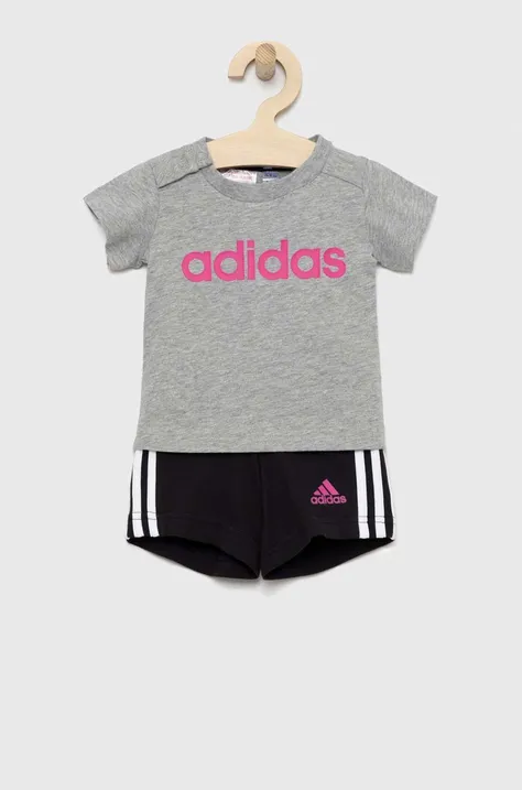 Dětská bavlněná souprava adidas I LIN CO T šedá barva