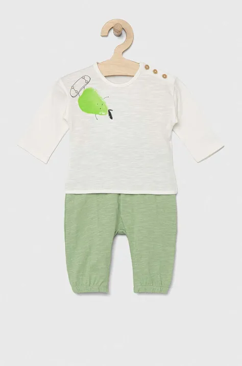 Бебешки памучен комплект United Colors of Benetton в зелено