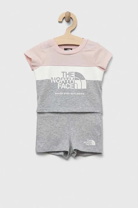 Бебешки памучен комплект The North Face в сиво