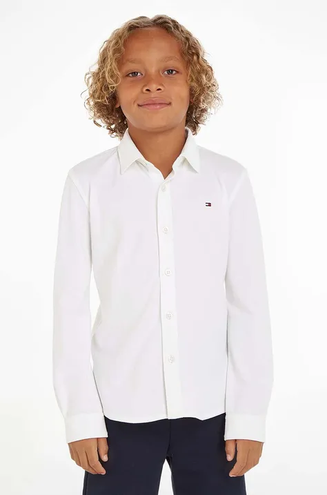 Παιδικό βαμβακερό πουκάμισο Tommy Hilfiger χρώμα: άσπρο