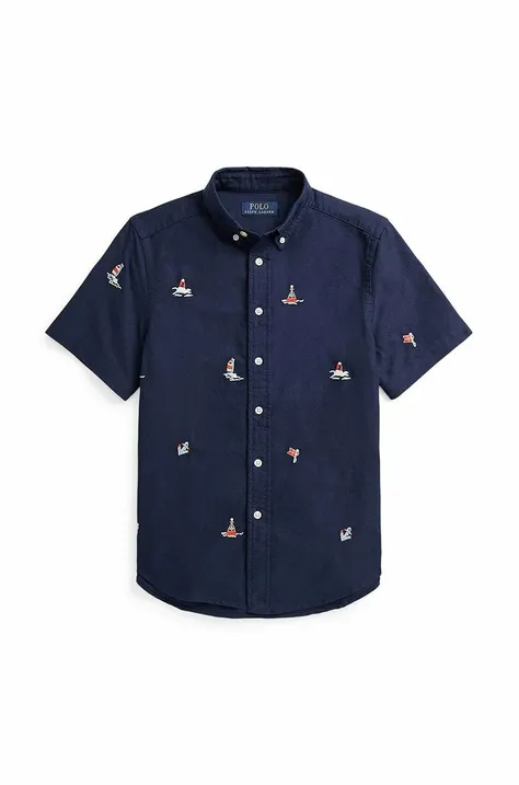 Детская хлопковая рубашка Polo Ralph Lauren цвет синий