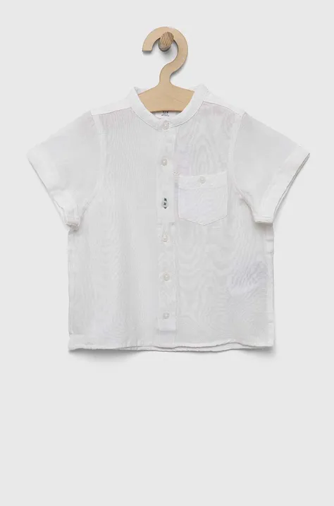 Otroška srajca s primesjo lanu zippy bela barva