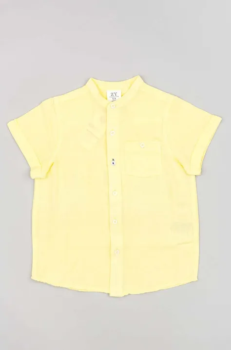 Dětská košile s příměsí lnu zippy žlutá barva