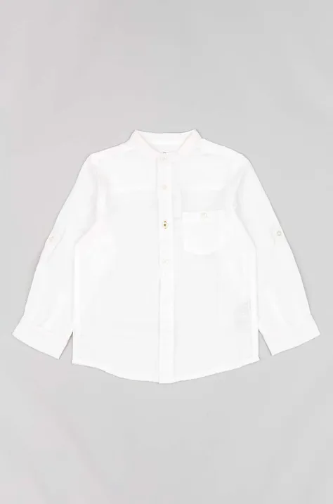 Detská košeľa s prímesou ľanu zippy biela farba