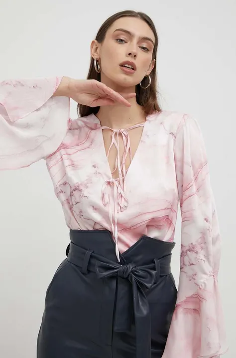 Guess bluzka damska kolor różowy wzorzysta