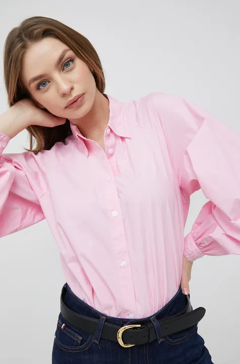 Bavlnená košeľa Tommy Hilfiger dámska, ružová farba, regular, s klasickým golierom