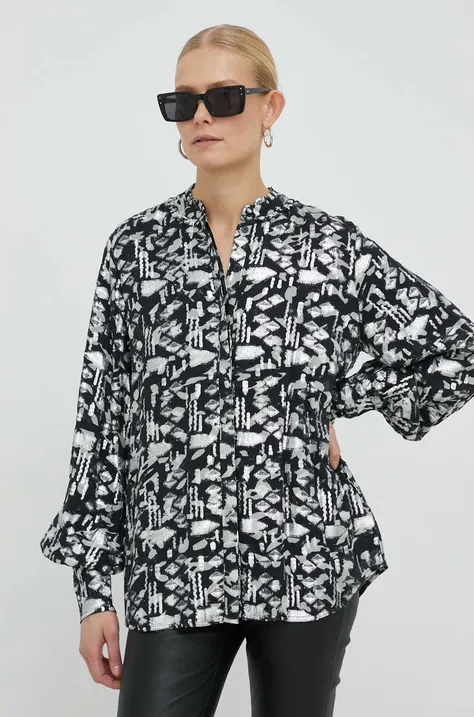 Рубашка Bruuns Bazaar Geranium Ava женская цвет чёрный regular со стойкой