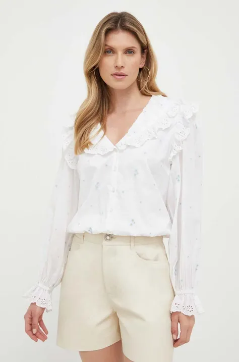 Памучна риза Notes du Nord Gecco дамска в бяло със стандартна кройка с класическа яка
