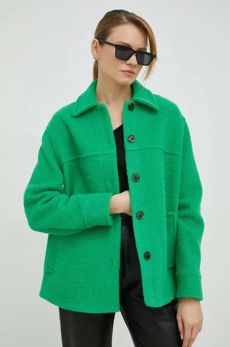 Samsoe Samsoe kurtka wełniana kolor zielony przejściowa