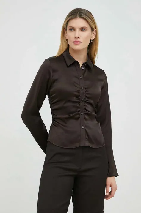 Рубашка Samsoe Samsoe женская цвет коричневый slim классический воротник