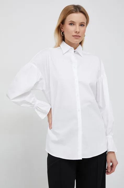Риза PS Paul Smith дамска в бяло със свободна кройка с класическа яка