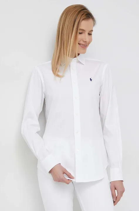 Bavlnená košeľa Polo Ralph Lauren dámska, biela farba, regular, s klasickým golierom