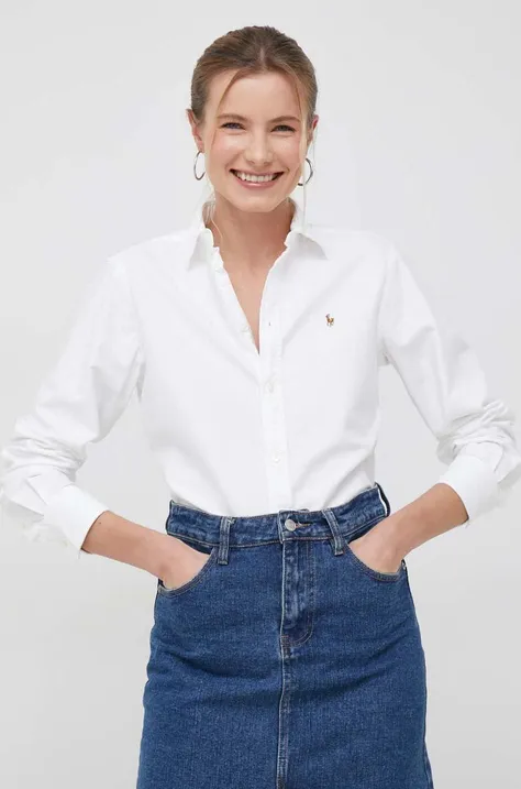 Хлопковая рубашка Polo Ralph Lauren женская цвет белый regular классический воротник