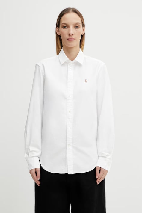 Polo Ralph Lauren koszula bawełniana damska kolor biały regular z kołnierzykiem klasycznym