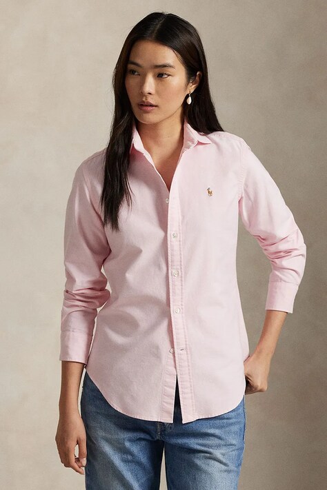 Polo Ralph Lauren koszula bawełniana damska kolor różowy regular z kołnierzykiem klasycznym