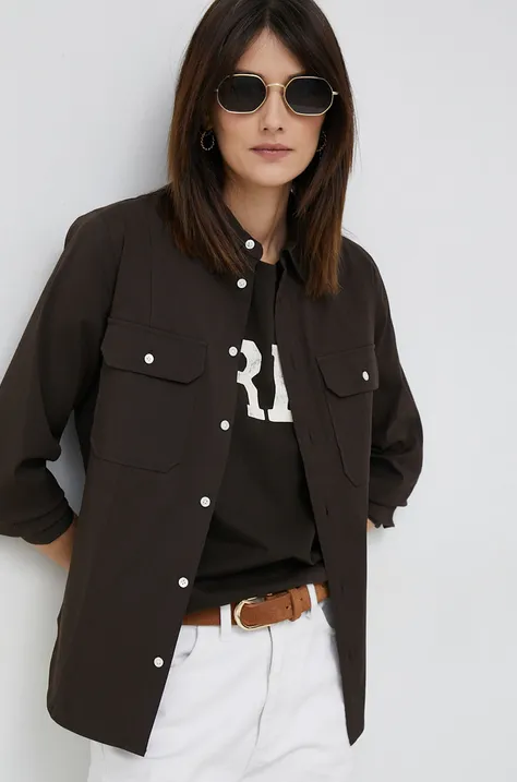 Polo Ralph Lauren koszula damska kolor brązowy regular z kołnierzykiem klasycznym