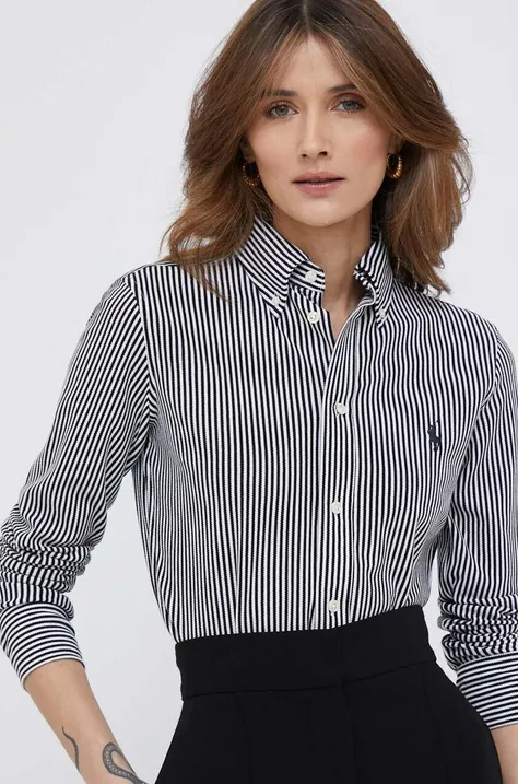 Pamučna košulja Polo Ralph Lauren za žene, boja: crna, regular, s klasičnim ovratnikom