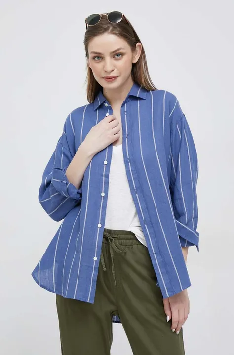 Льняная рубашка Polo Ralph Lauren цвет синий regular классический воротник