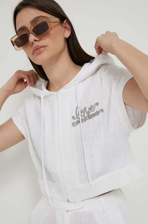 Košile s příměsí lnu Love Moschino bílá barva