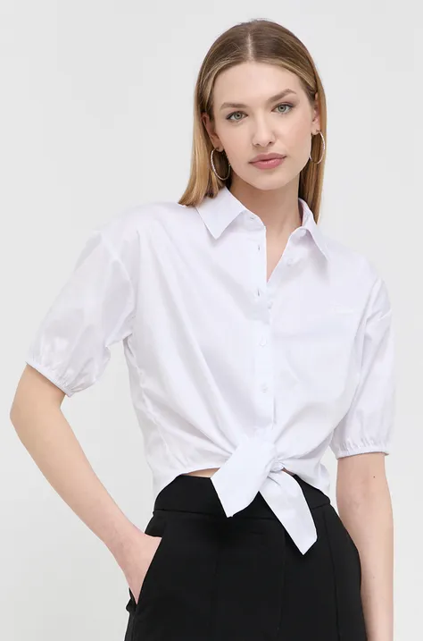 Риза Guess дамска в бяло със свободна кройка с класическа яка