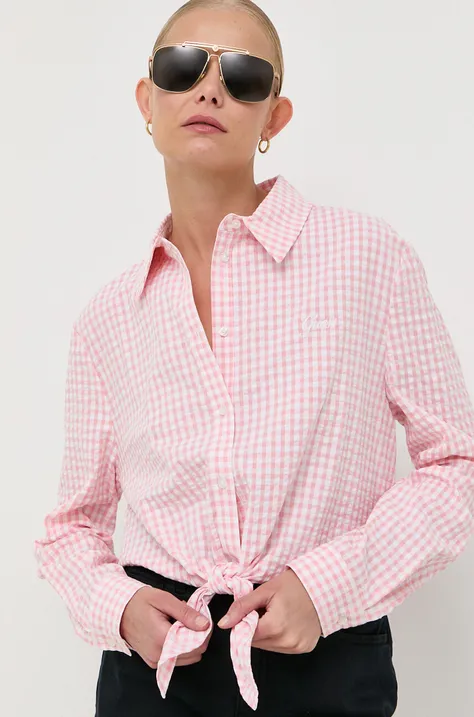 Košulja Guess za žene, boja: ružičasta, regular, s klasičnim ovratnikom