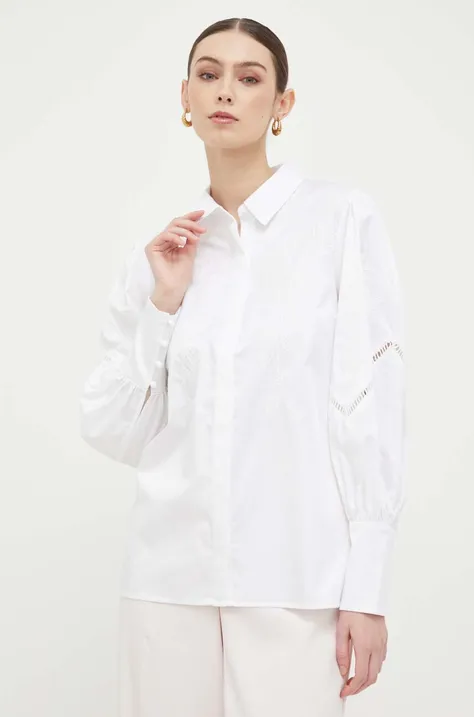 Сорочка з льону Guess колір білий regular класичний комір