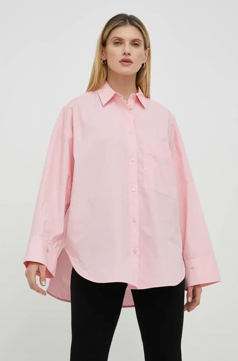 Хлопковая рубашка By Malene Birger женская цвет розовый relaxed классический воротник