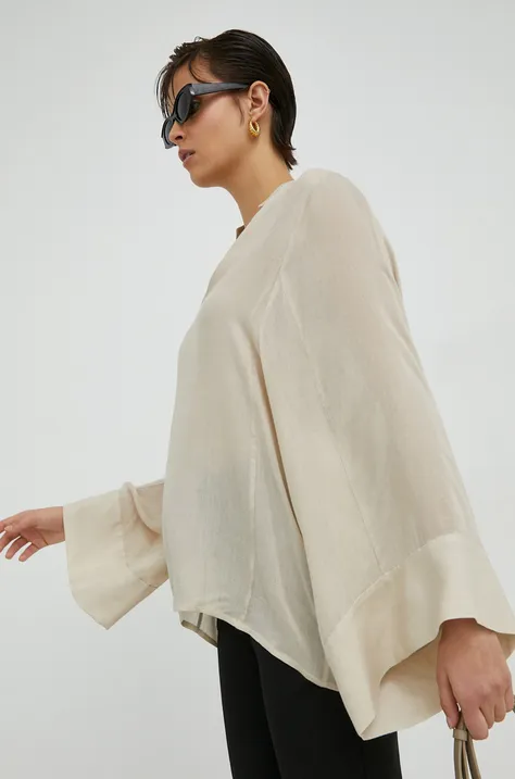 Блузка с примесью шерсти By Malene Birger Lomaria женская цвет бежевый однотонная
