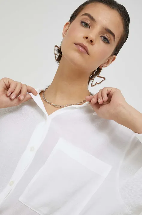 Košulja Abercrombie & Fitch za žene, boja: bijela, relaxed, s klasičnim ovratnikom