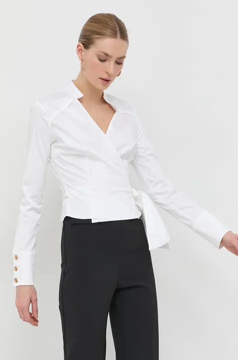 Elisabetta Franchi camasa femei, culoarea alb, cu guler stand-up, slim