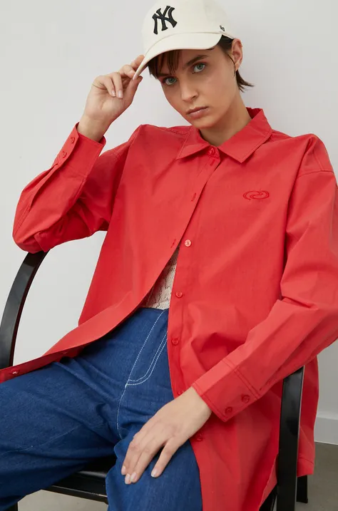 Хлопковая рубашка Résumé женская цвет красный relaxed классический воротник