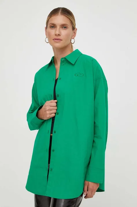Bavlnená košeľa Résumé dámska, zelená farba, voľný strih, s klasickým golierom