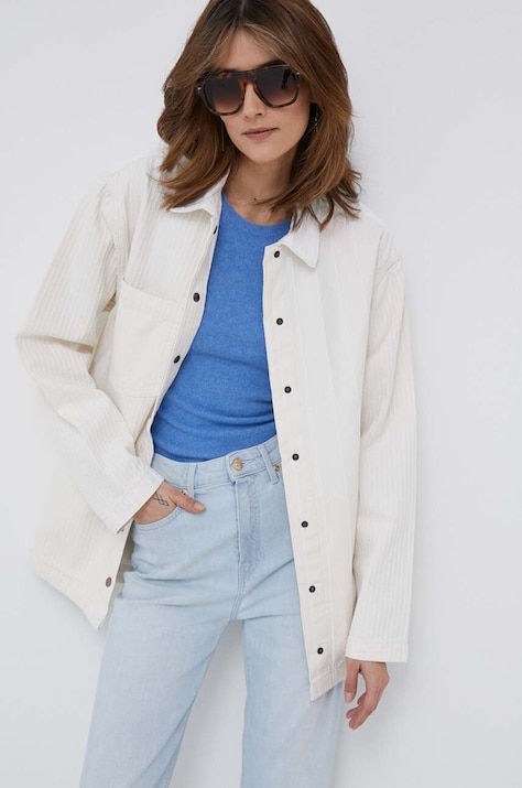 Bavlnená košeľa Pepe Jeans River Stripe dámska, biela farba, voľný strih, s klasickým golierom