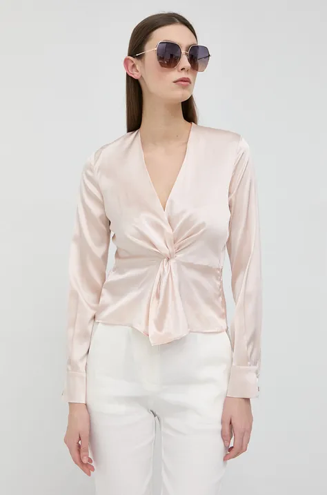 Копринена блуза Pinko в розово с изчистен дизайн