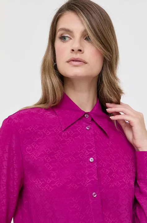 Сорочка з домішкою шовку Pinko колір фіолетовий regular класичний комір