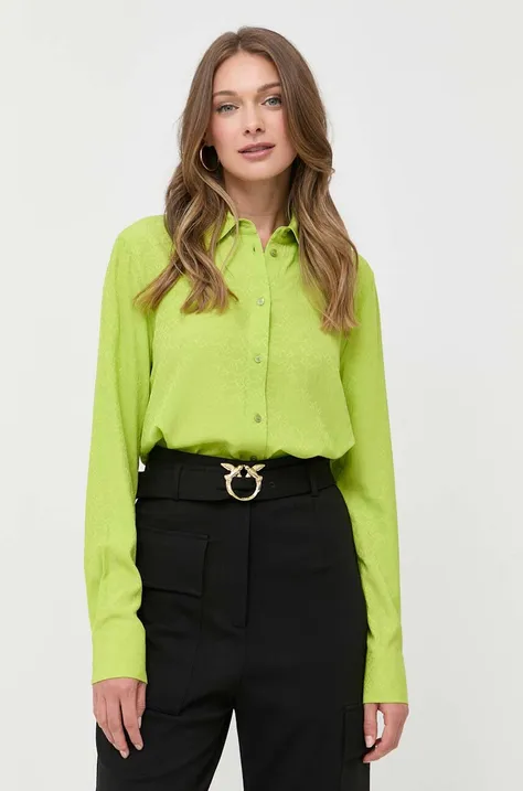 Рубашка с примесью шёлка Pinko цвет зелёный regular классический воротник